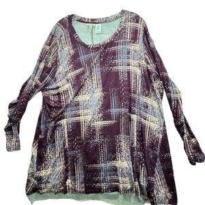 LOGO Lori Goldstein Women's Plus Size 3X Long Tunic Top Bright Artsy‎ Stretch